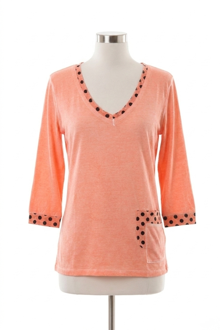 NEW ANGEL polkadot v-neck top in peach